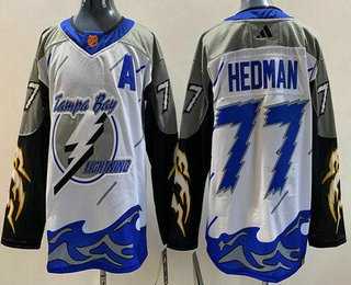Mens Tampa Bay Lightning #77 Victor Hedman White 2022 Reverse Retro Authentic Jersey